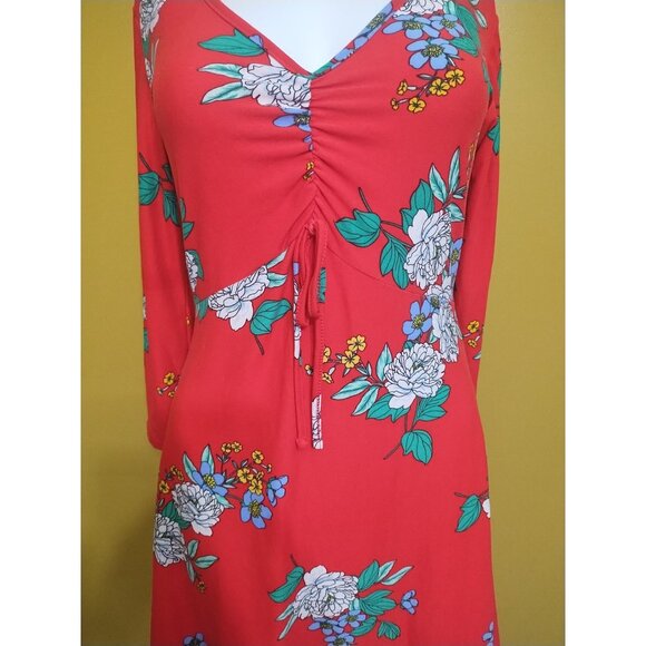 Bobbie Brooks Long Sleeve Floral Red A Line Dress S Boho Stretchy - Picture 2 of 6